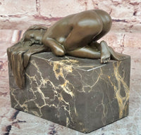 Sleeping Nude Girl Statue Woman Sculpture bronze Marble Base Naked Female Artwork Art