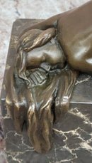 Sleeping Nude Girl Statue Woman Sculpture bronze Marble Base Naked Female Artwork Art