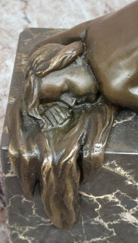 Sleeping Nude Girl Statue Woman Sculpture bronze Marble Base Naked Female Artwork Art