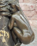 Sleeping Nude Girl Statue Woman Sculpture bronze Marble Base Naked Female Artwork Art