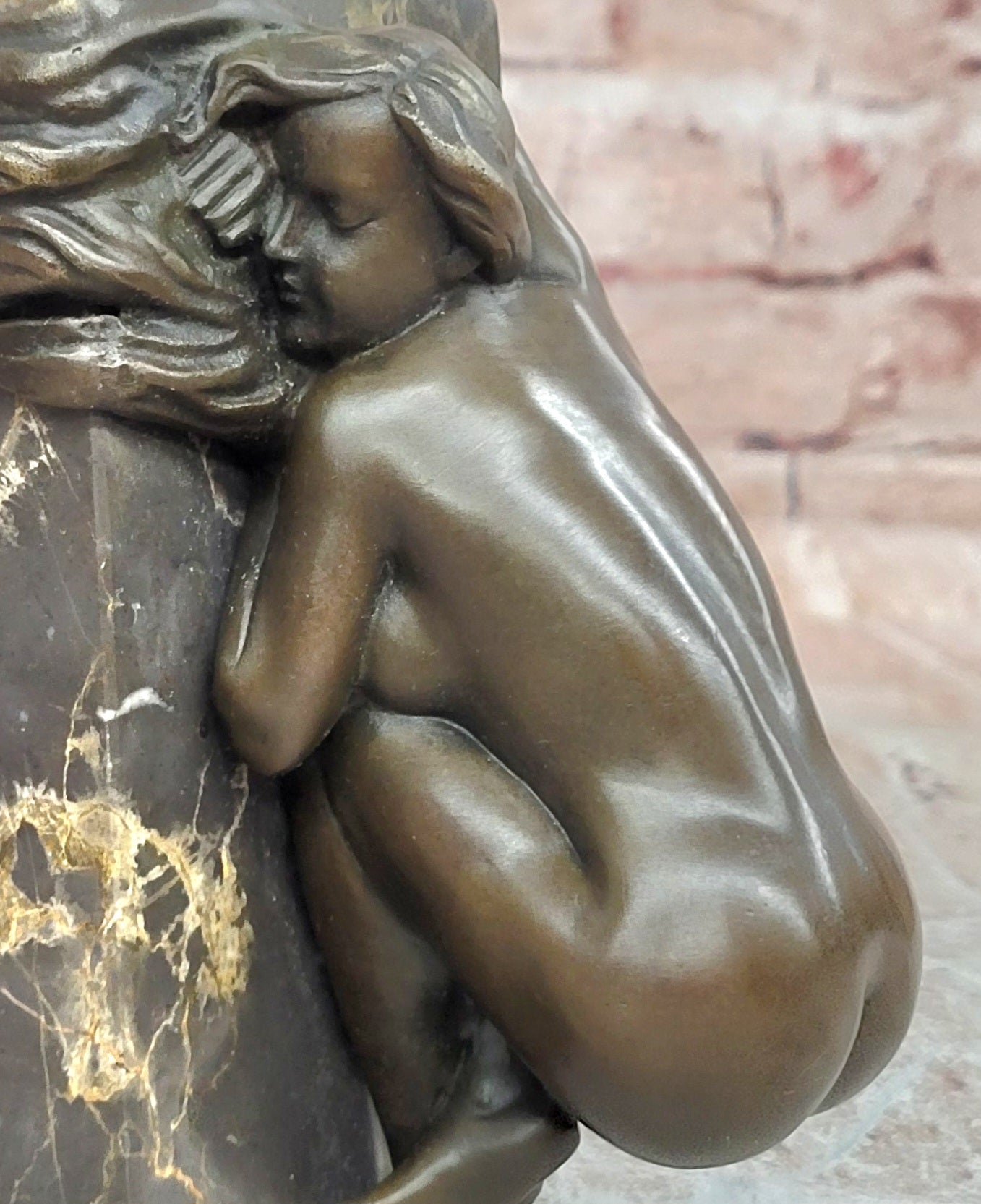 Sleeping Nude Girl Statue Woman Sculpture bronze Marble Base Naked Female Artwork Art