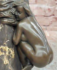 Sleeping Nude Girl Statue Woman Sculpture bronze Marble Base Naked Female Artwork Art