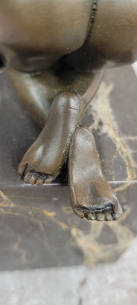 Sleeping Nude Girl Statue Woman Sculpture bronze Marble Base Naked Female Artwork Art
