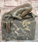 Sleeping Nude Girl Statue Woman Sculpture bronze Marble Base Naked Female Artwork Art
