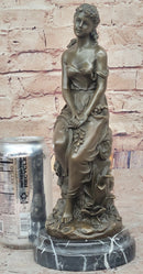 Hyppolyte Moreau Bronze Maiden Sitting on Floral Base Sculpture with Marble Pedestal