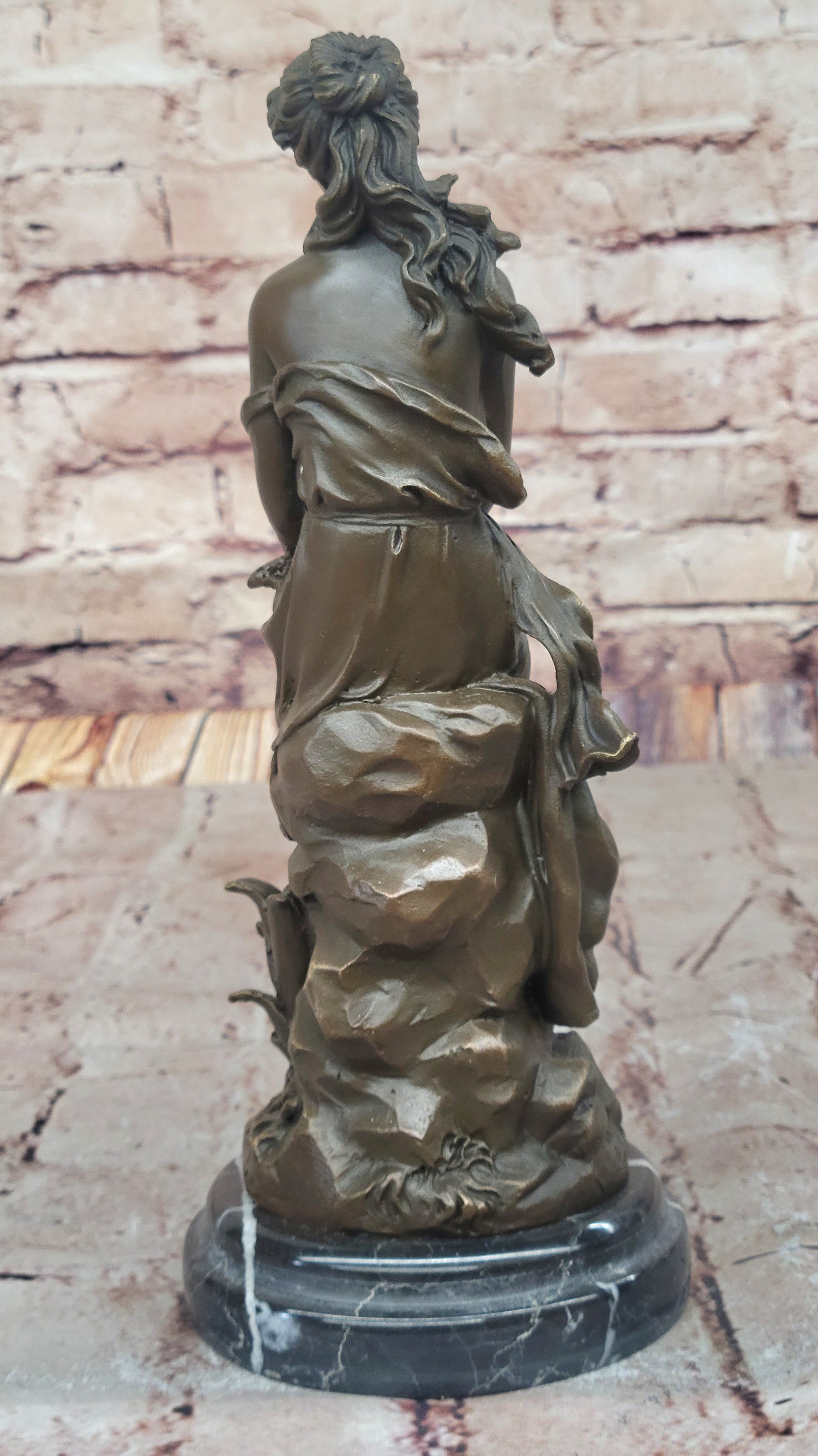 Hyppolyte Moreau Bronze Maiden Sitting on Floral Base Sculpture with Marble Pedestal
