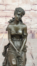 Hyppolyte Moreau Bronze Maiden Sitting on Floral Base Sculpture with Marble Pedestal