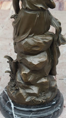 Hyppolyte Moreau Bronze Maiden Sitting on Floral Base Sculpture with Marble Pedestal