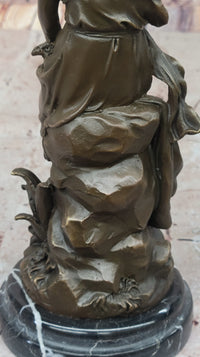 Hyppolyte Moreau Bronze Maiden Sitting on Floral Base Sculpture with Marble Pedestal