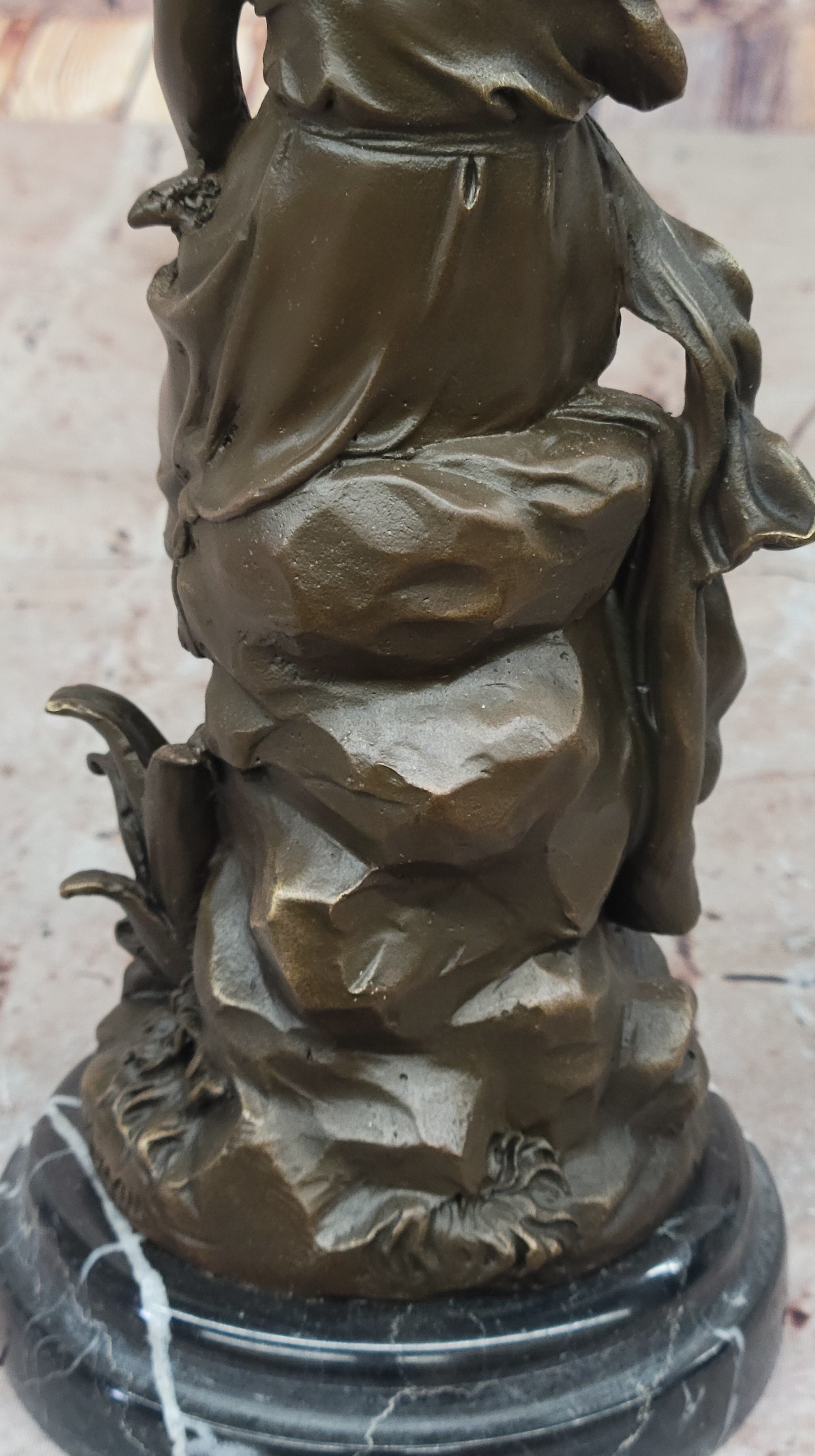 Hyppolyte Moreau Bronze Maiden Sitting on Floral Base Sculpture with Marble Pedestal