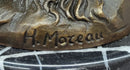 Hyppolyte Moreau Bronze Maiden Sitting on Floral Base Sculpture with Marble Pedestal