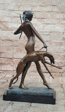 Art Deco 1920 Style Nude Diana the Huntress Dogs Bronze Statue Sculpture Figure
