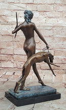 Art Deco 1920 Style Nude Diana the Huntress Dogs Bronze Statue Sculpture Figure