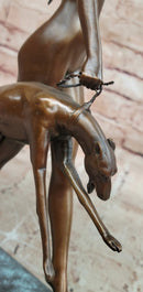 Art Deco 1920 Style Nude Diana the Huntress Dogs Bronze Statue Sculpture Figure