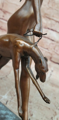 Art Deco 1920 Style Nude Diana the Huntress Dogs Bronze Statue Sculpture Figure