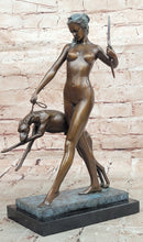 Art Deco 1920 Style Nude Diana the Huntress Dogs Bronze Statue Sculpture Figure
