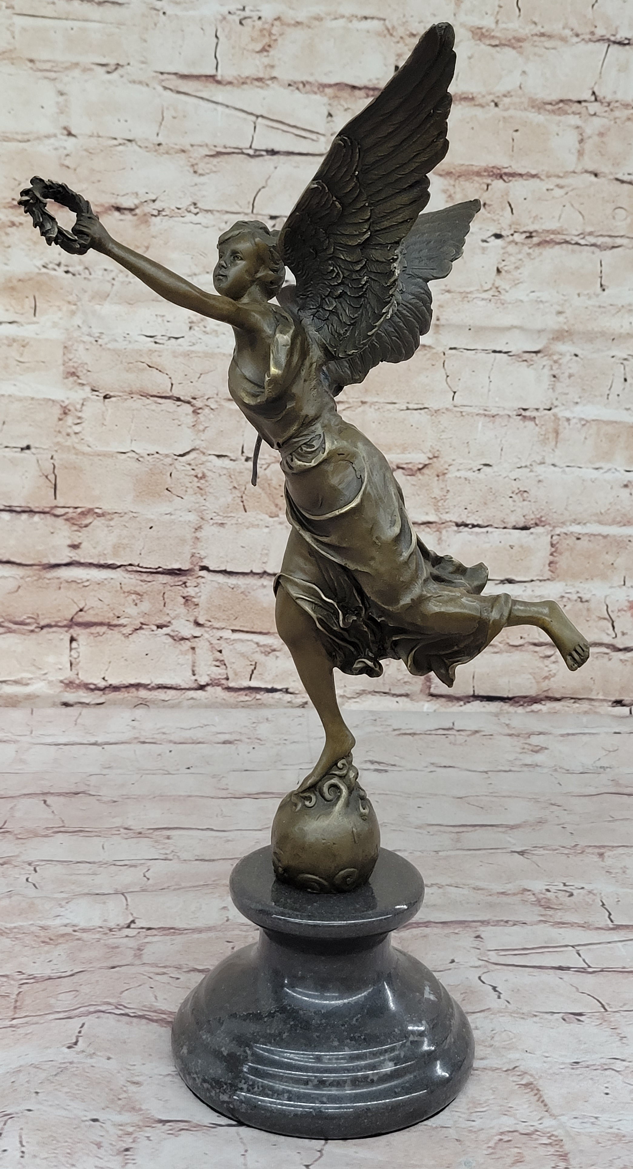 Winged Victory Athena Nike 15'' Bronze Marble Sculpture