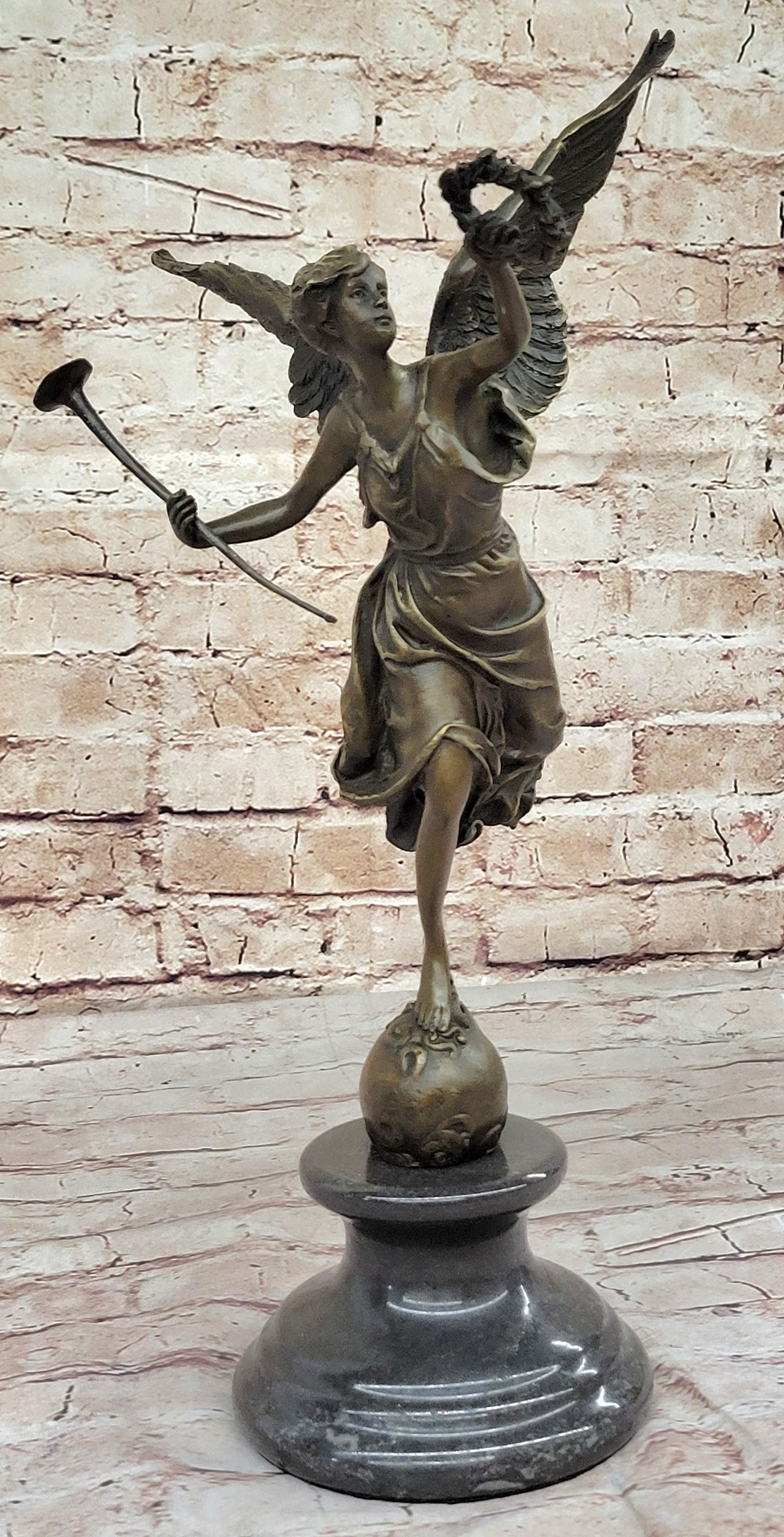 Winged Victory Athena Nike 15'' Bronze Marble Sculpture