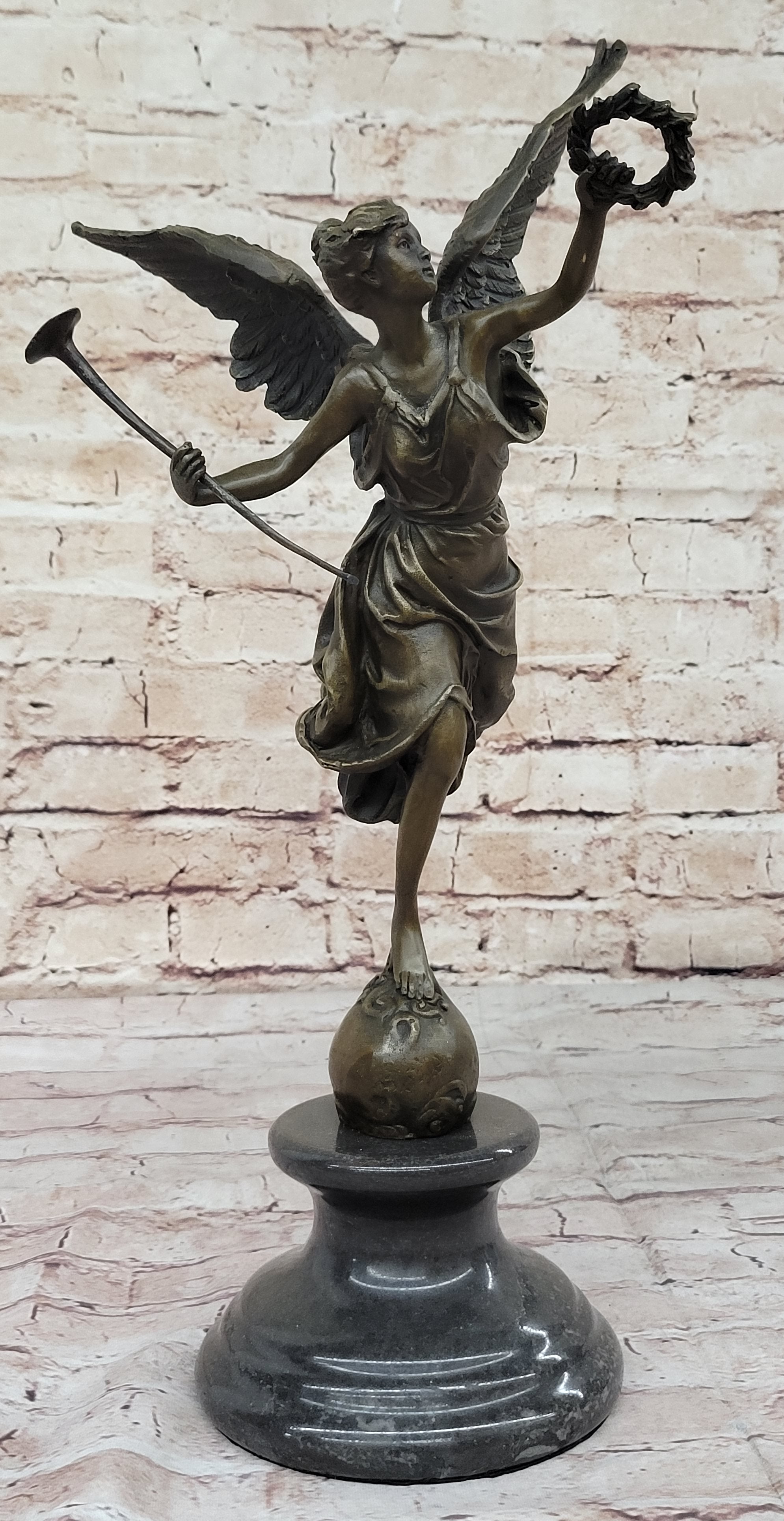 Winged Victory Athena Nike 15'' Bronze Marble Sculpture