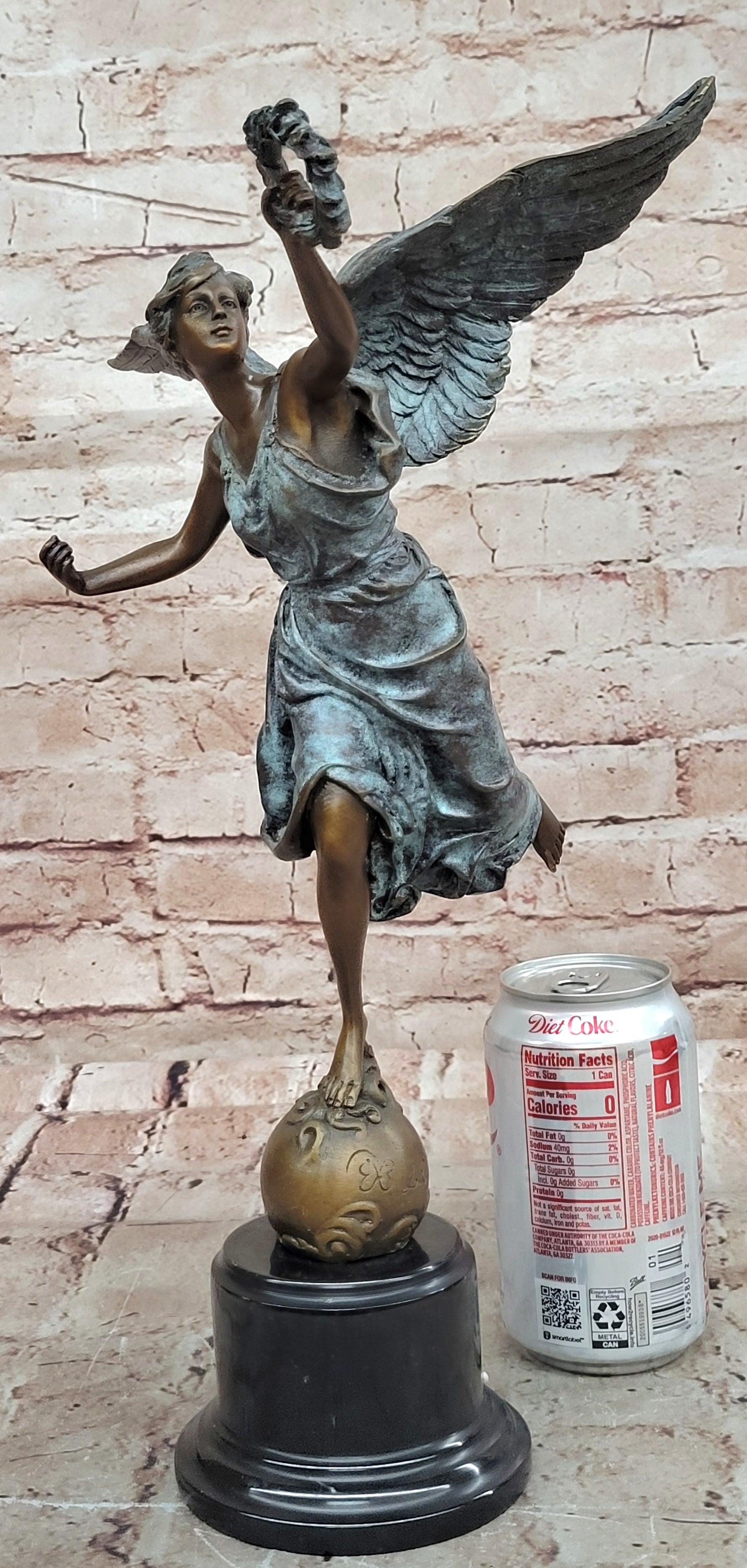 Bronze Sculpture Angel with Laurel Wreath Winged Victory
