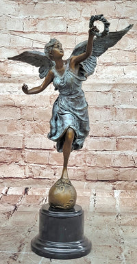 Bronze Sculpture Angel with Laurel Wreath Winged Victory