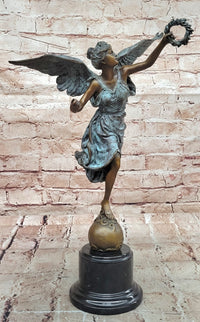 Bronze Sculpture Angel with Laurel Wreath Winged Victory