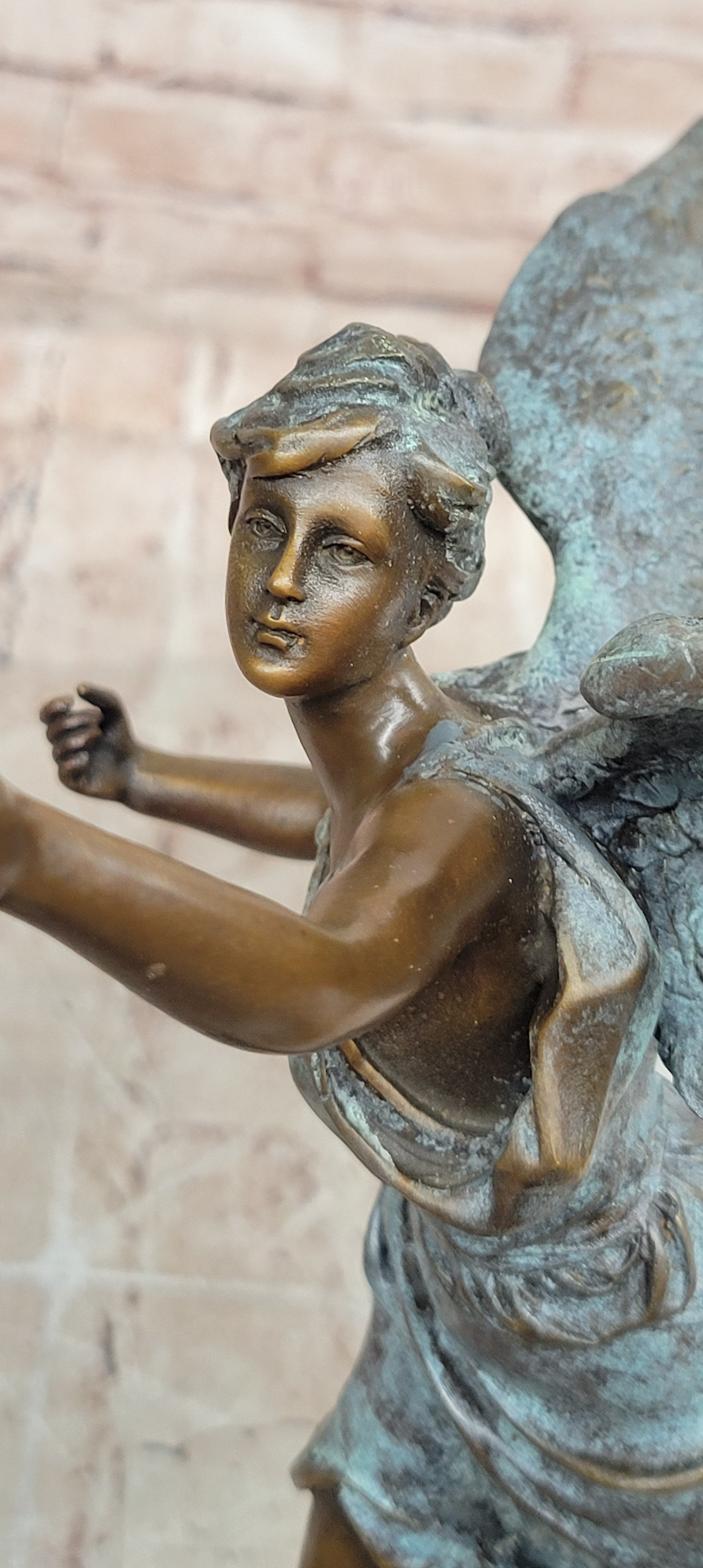 Bronze Sculpture Angel with Laurel Wreath Winged Victory