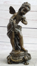 Nude Fairy Nymph Girl & Bird French Bronze Sculpture