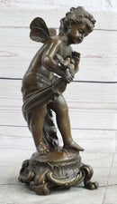 Nude Fairy Nymph Girl & Bird French Bronze Sculpture