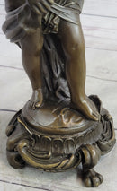 Nude Fairy Nymph Girl & Bird French Bronze Sculpture