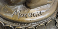 Nude Fairy Nymph Girl & Bird French Bronze Sculpture