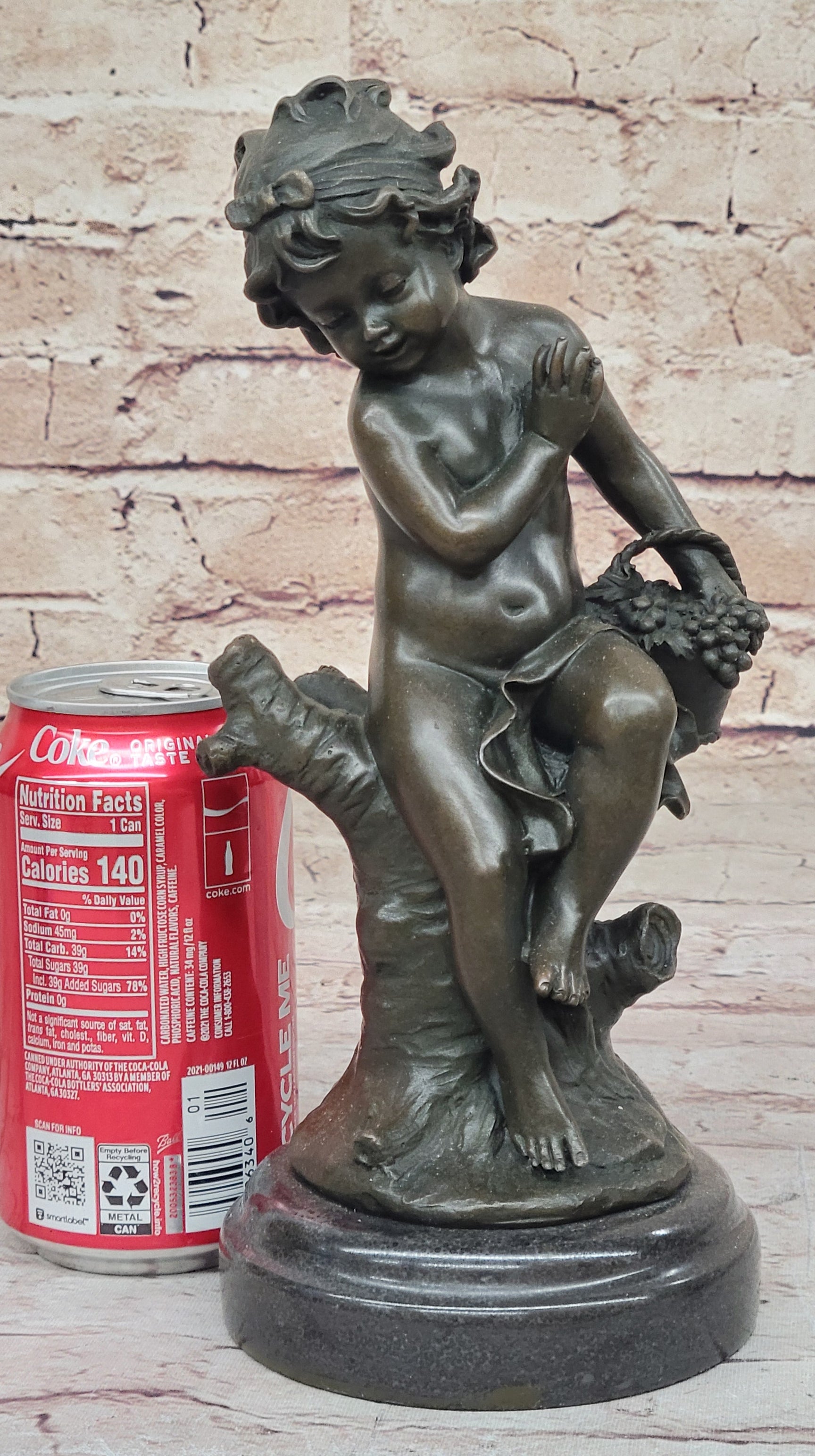 Child Girl Holding Basket of Grapes - Bronze Sculpture by Moreau