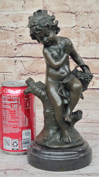 Child Girl Holding Basket of Grapes - Bronze Sculpture by Moreau