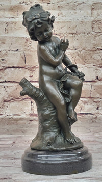 Child Girl Holding Basket of Grapes - Bronze Sculpture by Moreau