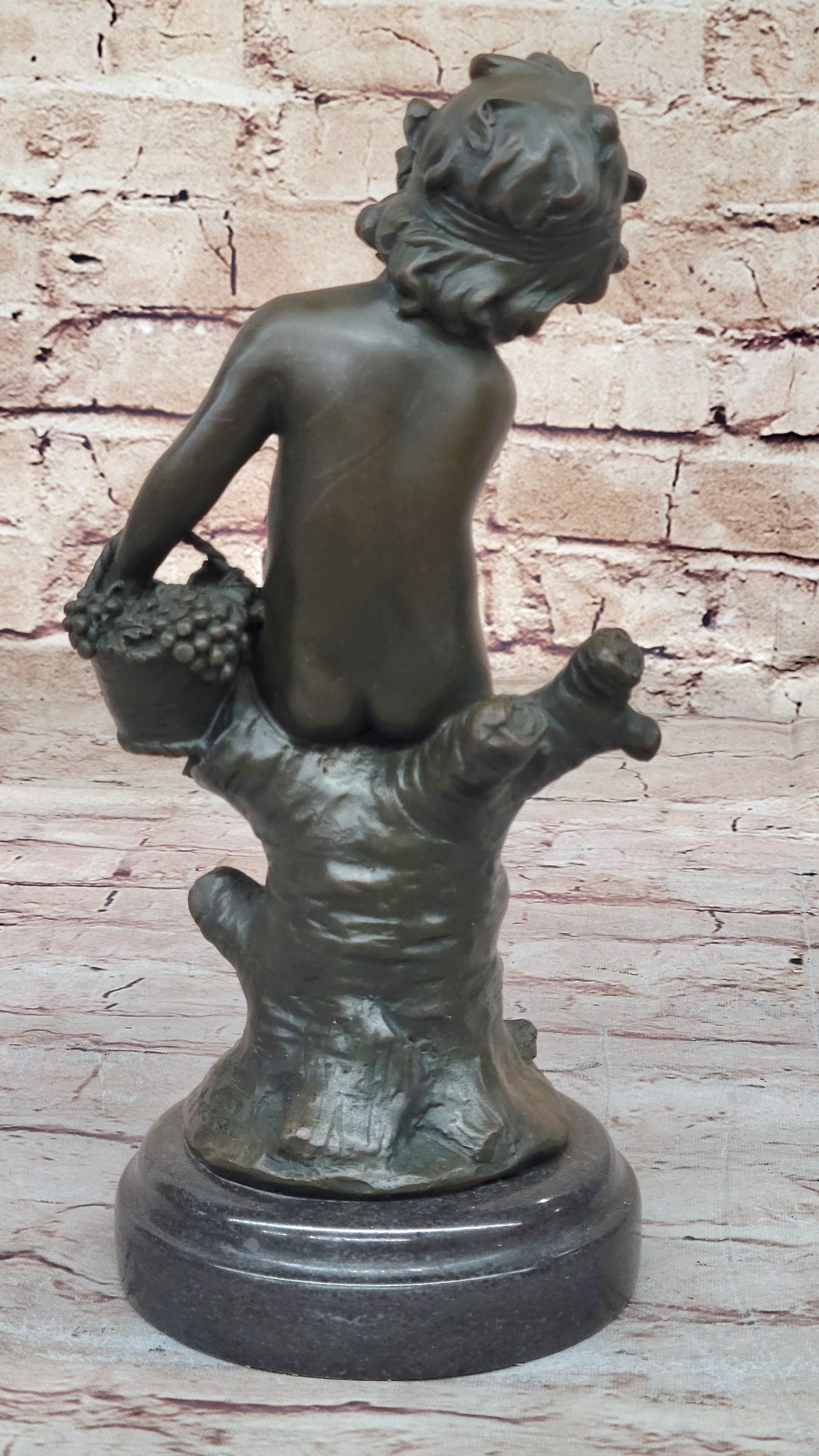Child Girl Holding Basket of Grapes - Bronze Sculpture by Moreau
