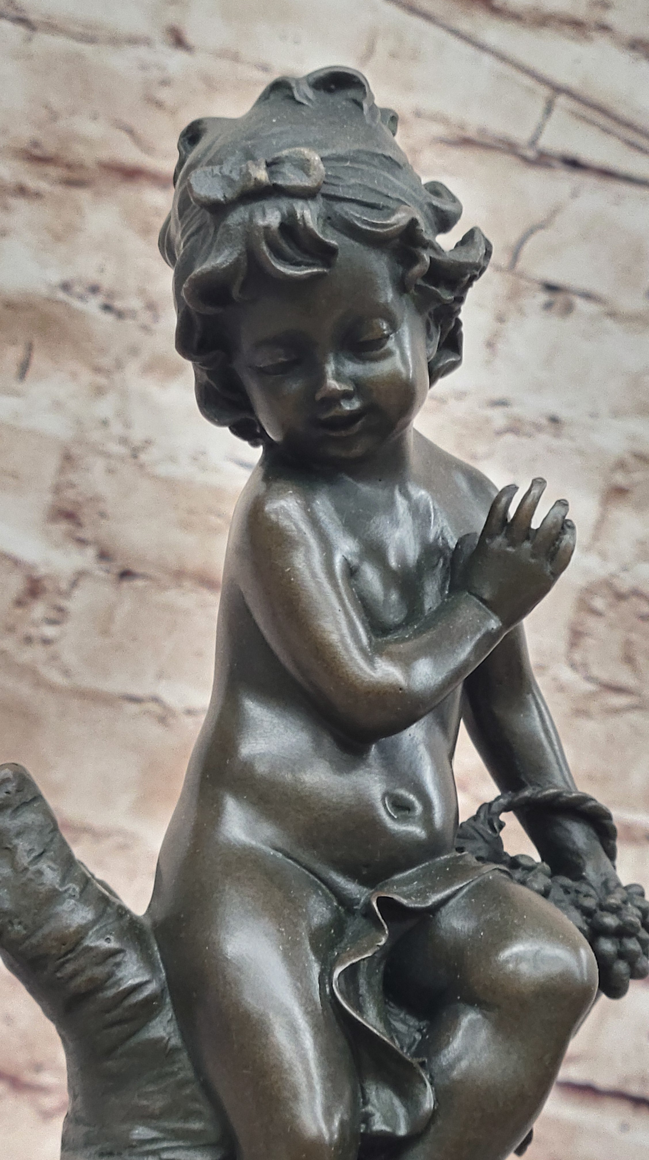 Child Girl Holding Basket of Grapes - Bronze Sculpture by Moreau