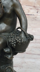 Child Girl Holding Basket of Grapes - Bronze Sculpture by Moreau