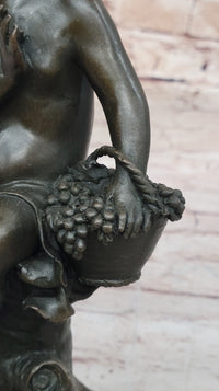 Child Girl Holding Basket of Grapes - Bronze Sculpture by Moreau