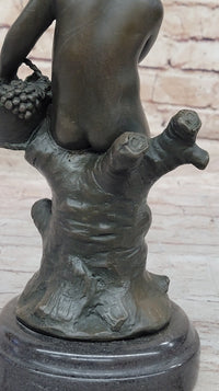 Child Girl Holding Basket of Grapes - Bronze Sculpture by Moreau