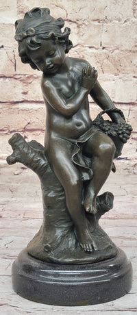 Child Girl Holding Basket of Grapes - Bronze Sculpture by Moreau
