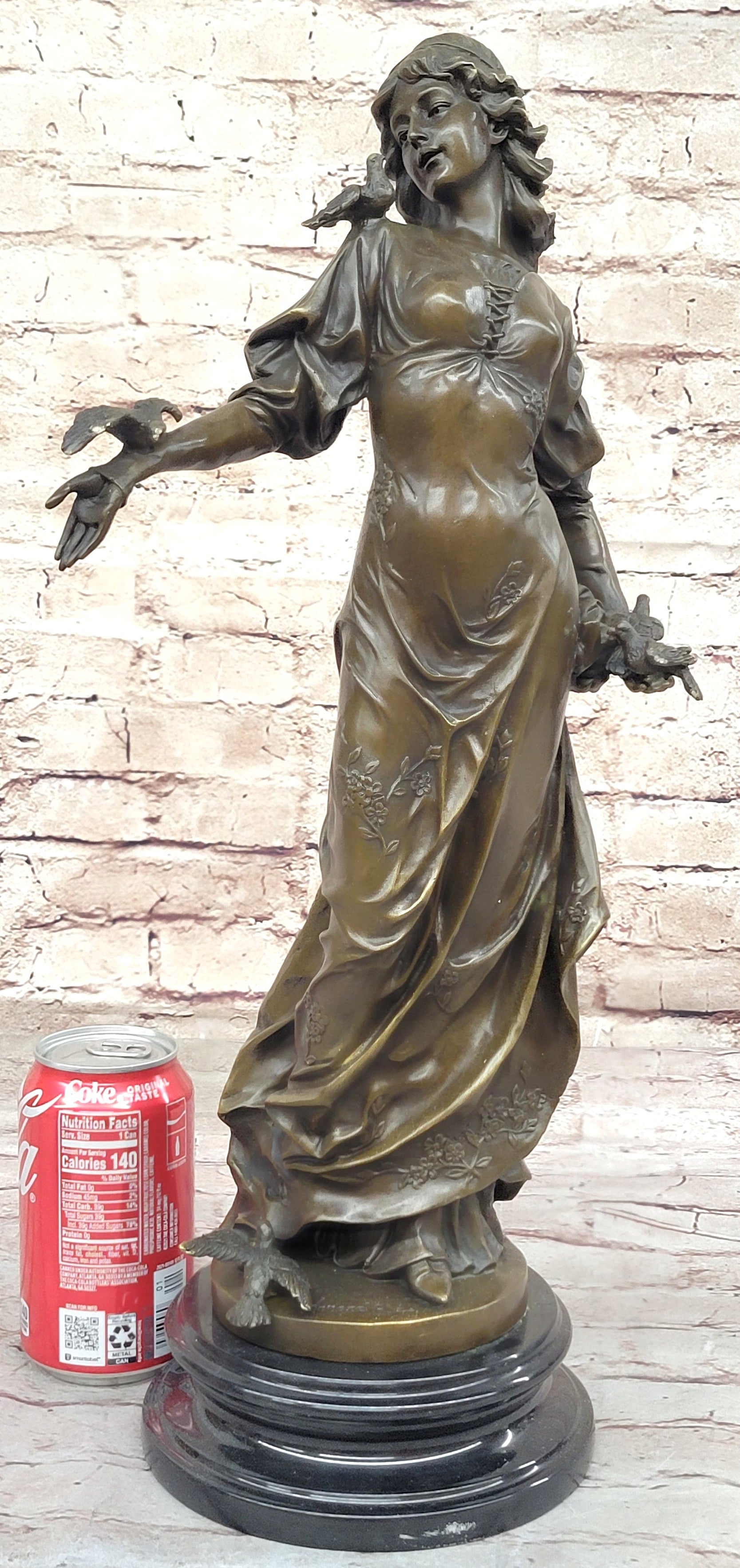 Henri Honoré Plé - Bronze Fairy Girl Nymph w/ Birds on Marble