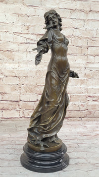 Henri Honoré Plé - Bronze Fairy Girl Nymph w/ Birds on Marble