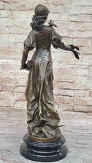 Henri Honoré Plé - Bronze Fairy Girl Nymph w/ Birds on Marble