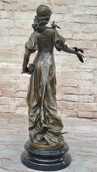 Henri Honoré Plé - Bronze Fairy Girl Nymph w/ Birds on Marble