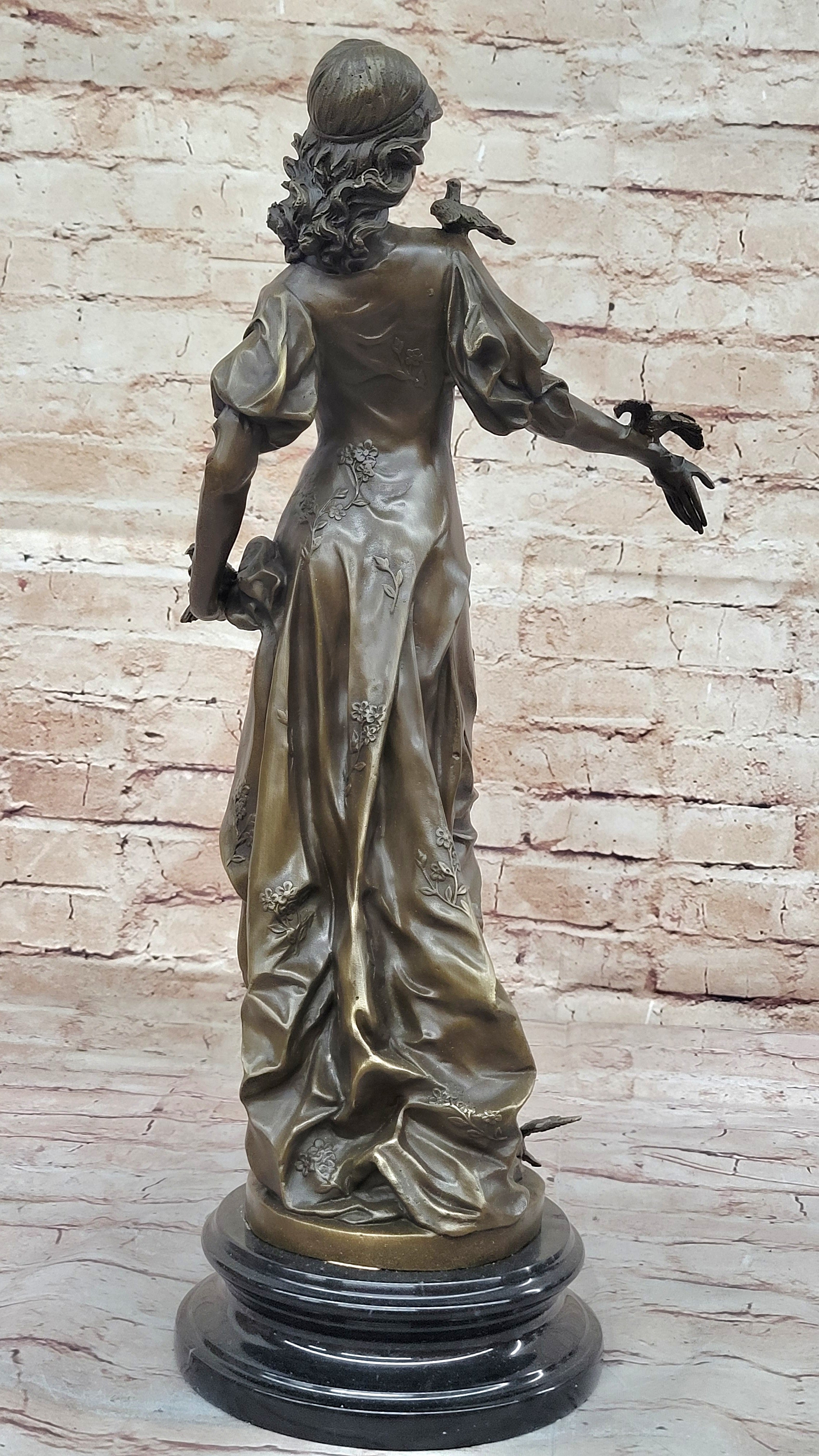 Henri Honoré Plé - Bronze Fairy Girl Nymph w/ Birds on Marble