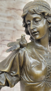 Henri Honoré Plé - Bronze Fairy Girl Nymph w/ Birds on Marble