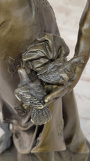 Henri Honoré Plé - Bronze Fairy Girl Nymph w/ Birds on Marble