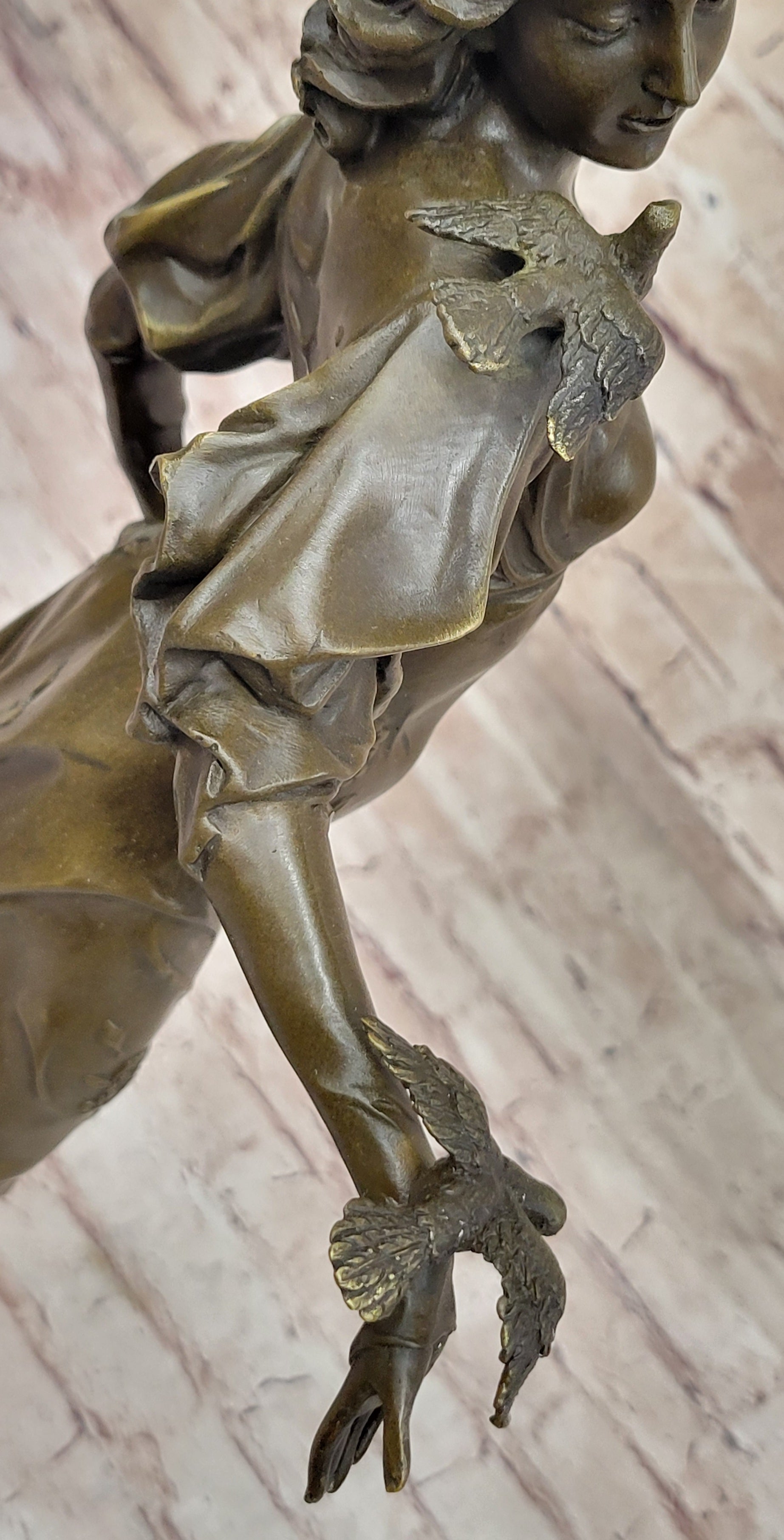 Henri Honoré Plé - Bronze Fairy Girl Nymph w/ Birds on Marble