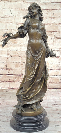Henri Honoré Plé - Bronze Fairy Girl Nymph w/ Birds on Marble