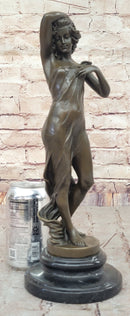 Semi Nude Girl in Graceful Pose Bronze Statue Sculpture Female Figure 14" x 5"
